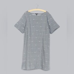 EILEEN FISHER Denim Blue‎ Cotton Nomadic Stripe A-Line Boat Neck Dress M